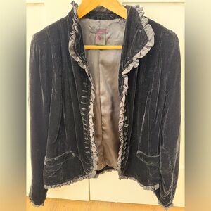 Willi Smith black  Velvet Blazer with Ruffle Edges